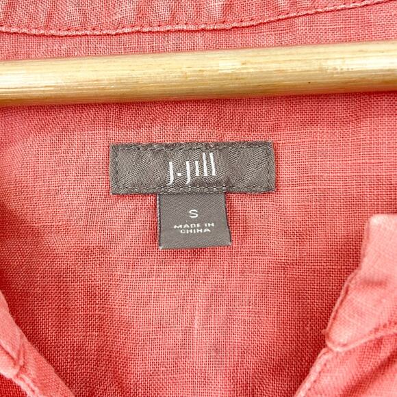 J. JIll Salmon Pink Linen Top size Small Lagenlook Boho Breezy Coastal - Picture 2 of 8